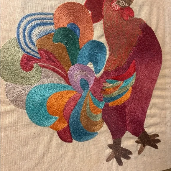 Vintage Colorful Rooster Crewel Embroidery Art - Picture 4 of 7